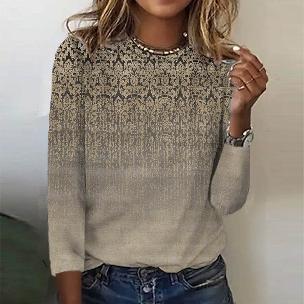 Yolanda® | Camicia a maniche lunghe con lussuosa stampa sfumata color oro