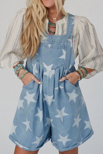 Zoraida® | Tuta in denim con scollo quadrato e stampa di stelle