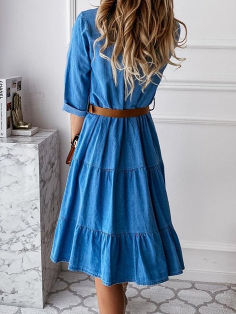 Andrea - Abito in denim con bottoni e tasche