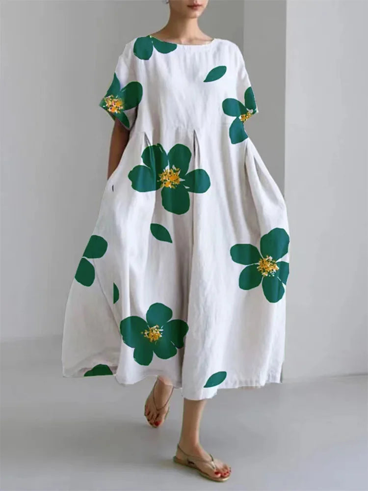 Zenaida® | Abito floreale ampio e casual da donna con scollo rotondo in primavera ed estate