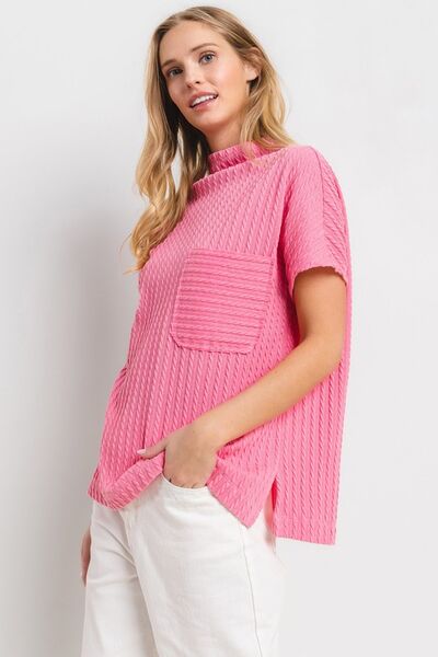 Yoselin® | Top in maglia strutturata con colletto rialzato e maniche corte