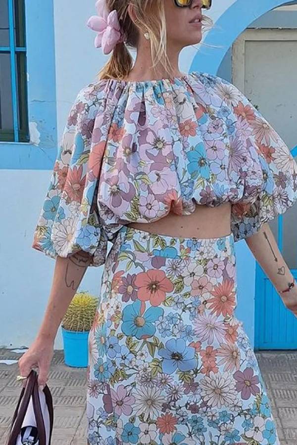Zahira® | Completo top floreale in due pezzi e gonna per le vacanze