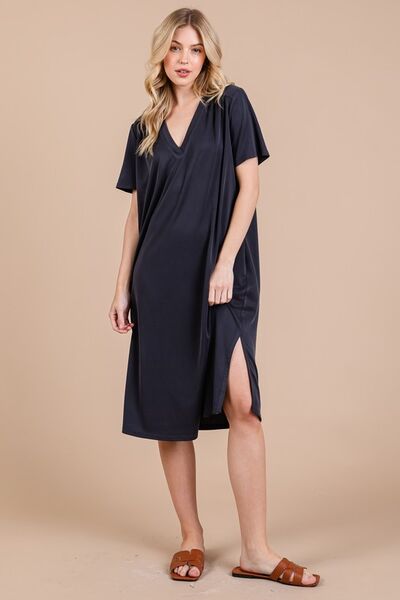 Zulema® | Abito midi a maniche corte con spacco laterale e tasche
