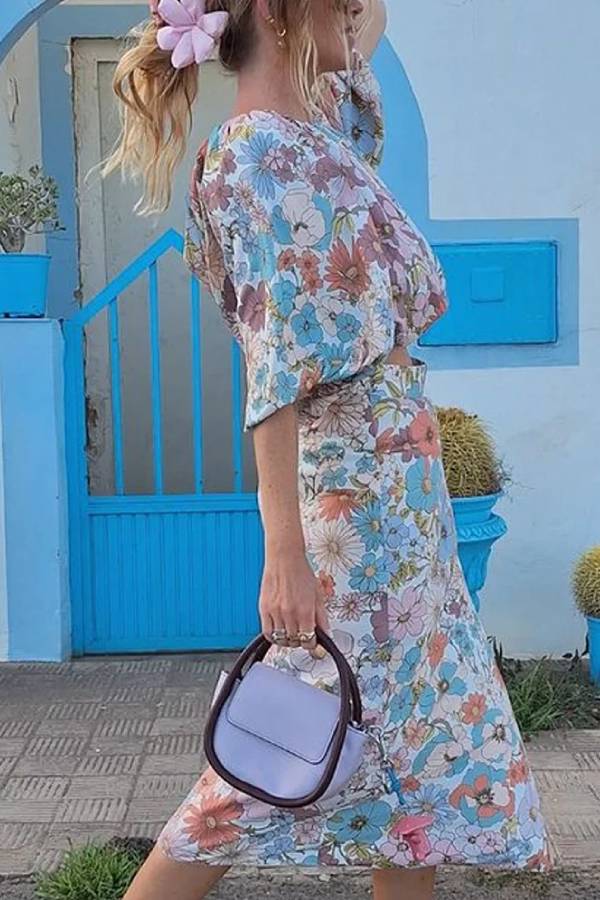 Zahira® | Completo top floreale in due pezzi e gonna per le vacanze
