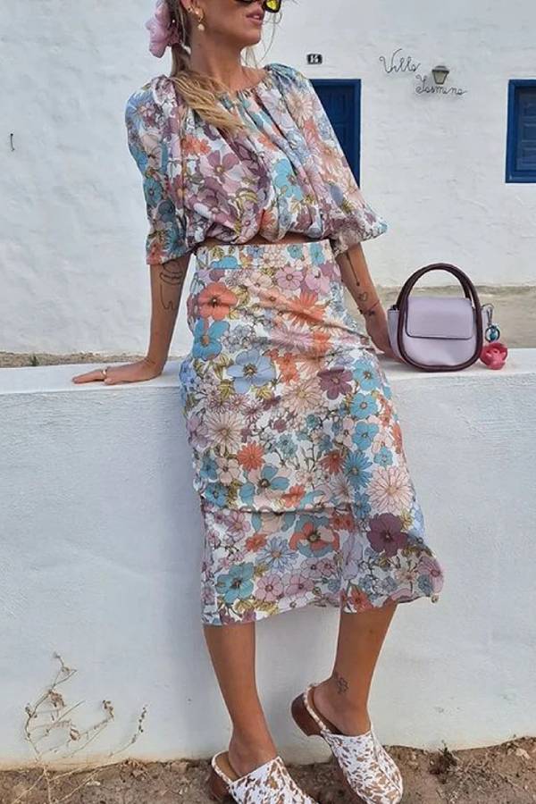 Zahira® | Completo top floreale in due pezzi e gonna per le vacanze