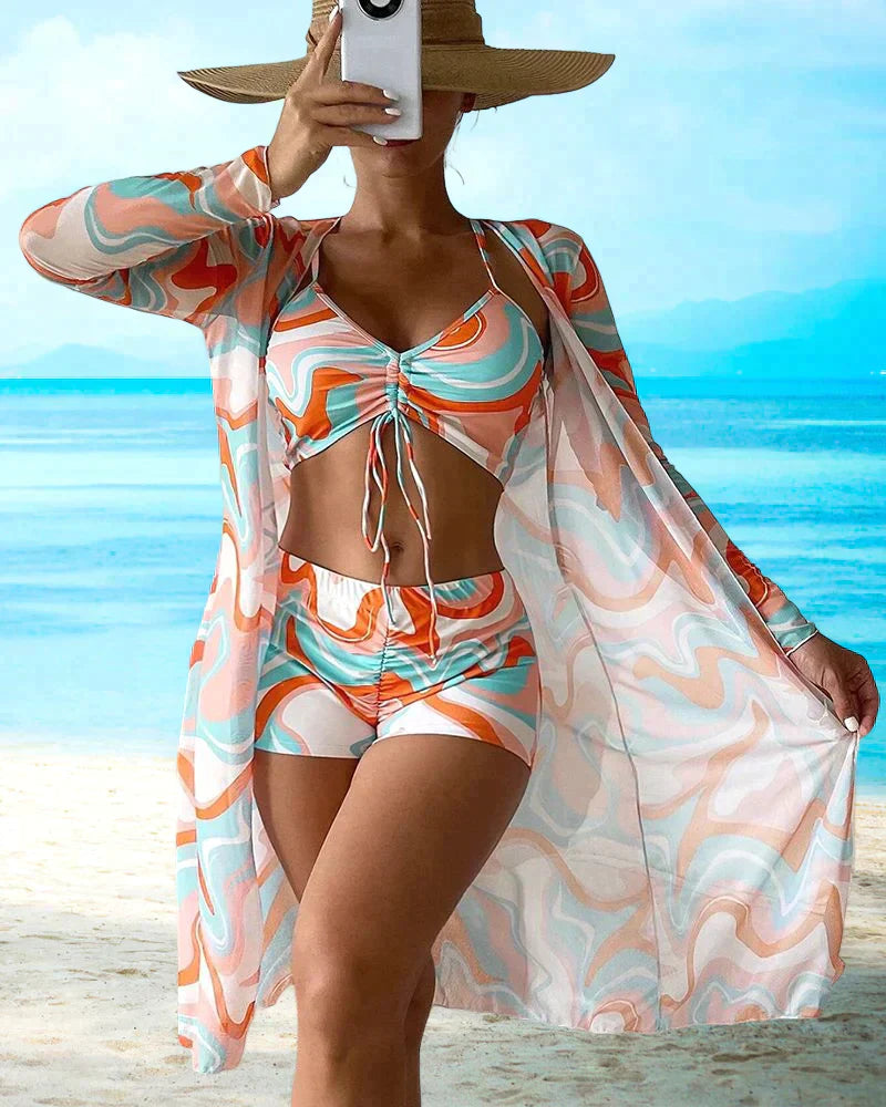 Bordosley® | Elegante set bikini con stampa floreale a 3 pezzi