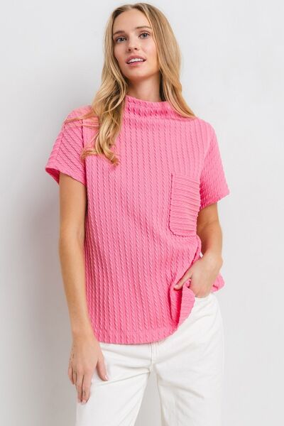 Yoselin® | Top in maglia strutturata con colletto rialzato e maniche corte