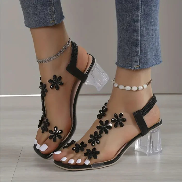 Camila® | Sandali da donna con tacco e strass a fiore