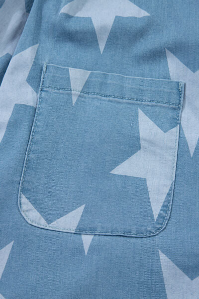 Zoraida® | Tuta in denim con scollo quadrato e stampa di stelle