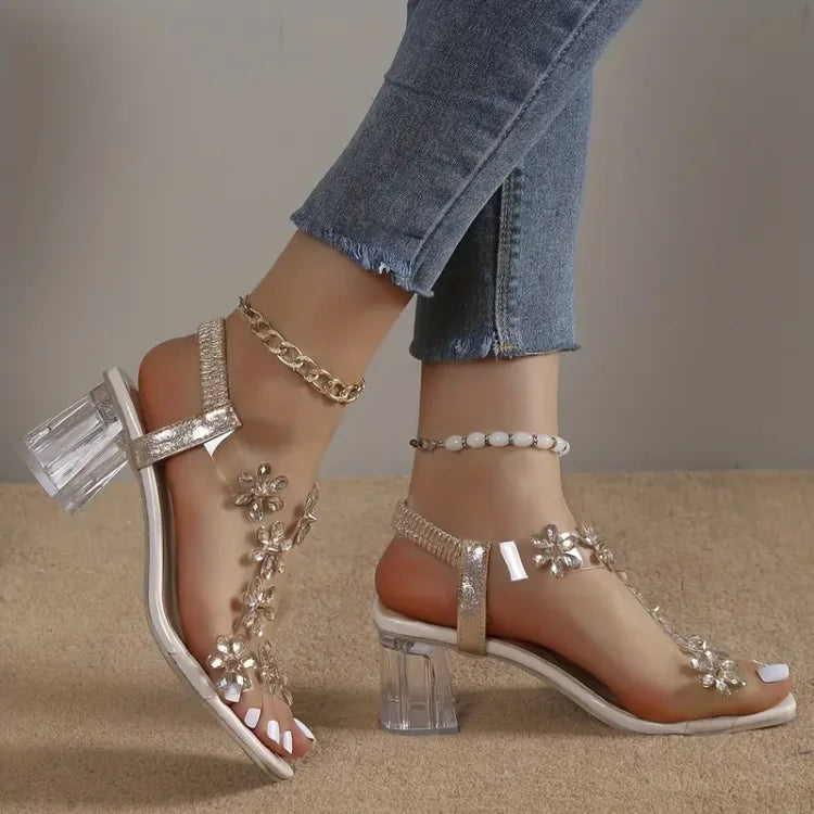 Camila® | Sandali da donna con tacco e strass a fiore
