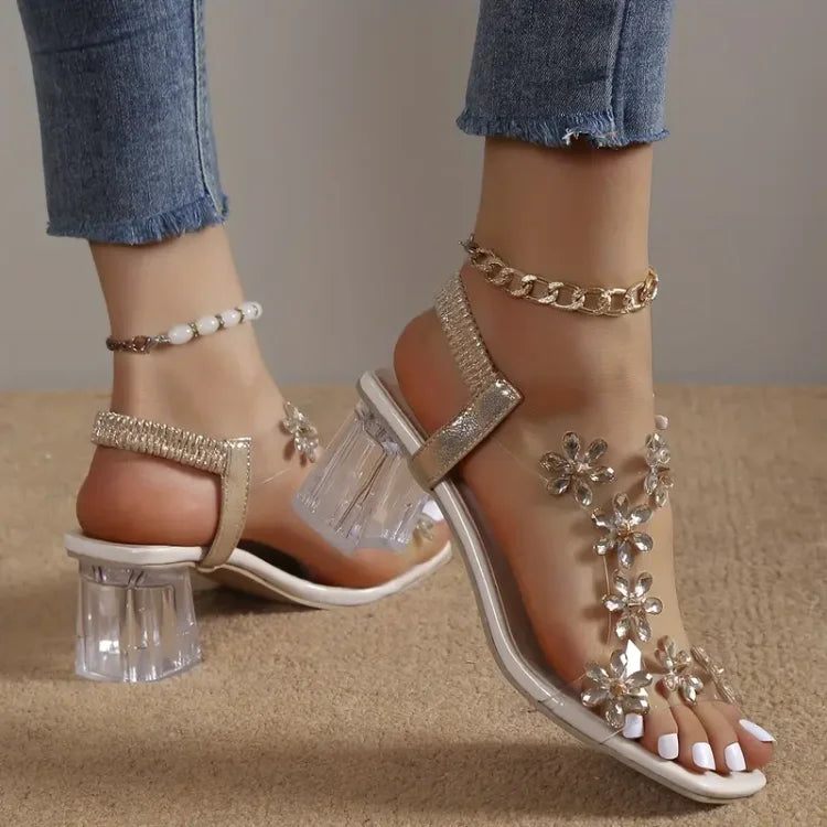 Camila® | Sandali da donna con tacco e strass a fiore
