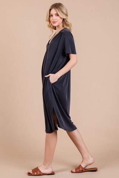 Zulema® | Abito midi a maniche corte con spacco laterale e tasche