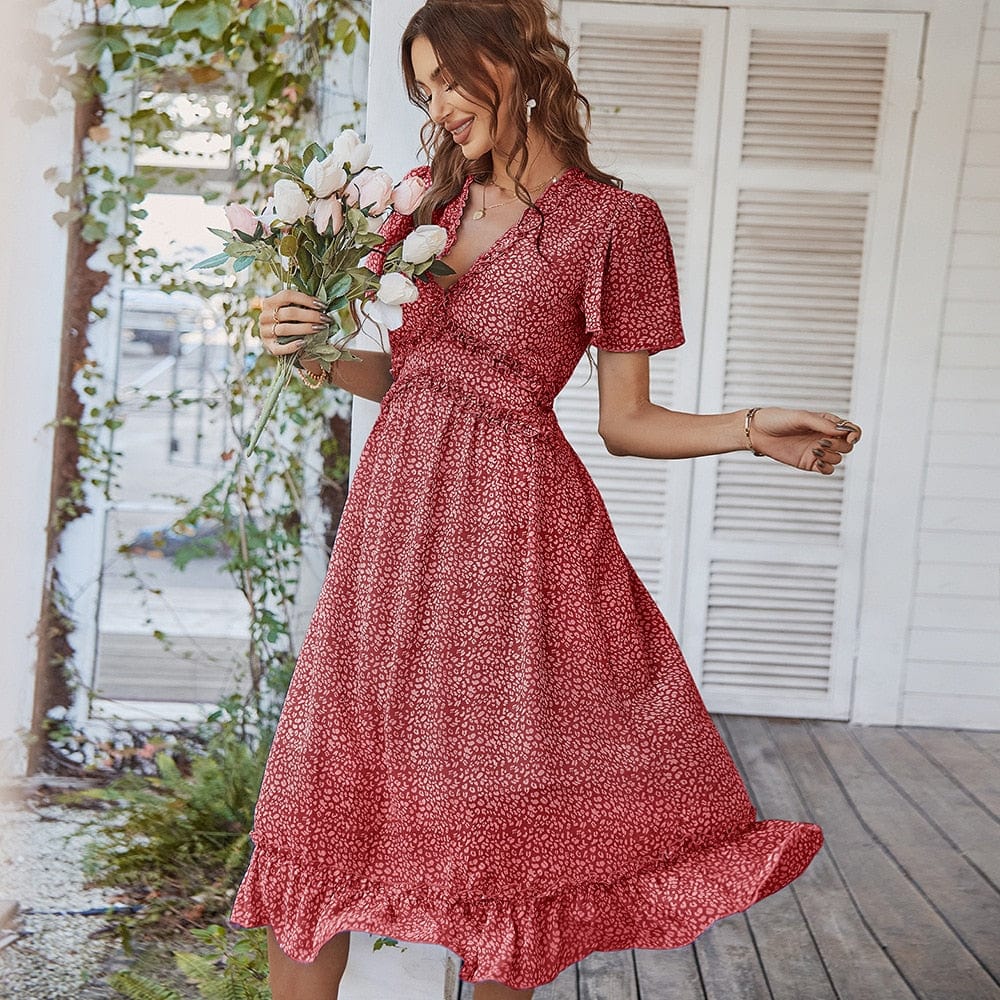 Zaida® | Abito midi bohémien bordeaux