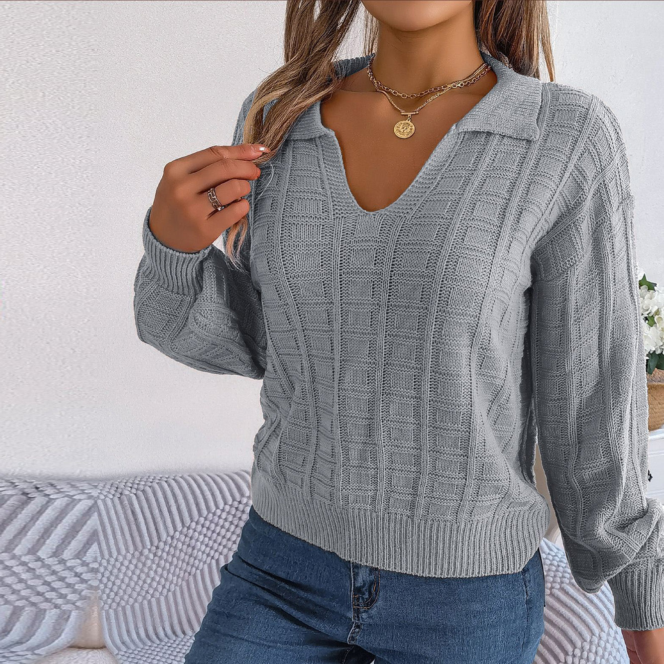 Zahara® | Maglione lavorato a maglia con scollo a V
