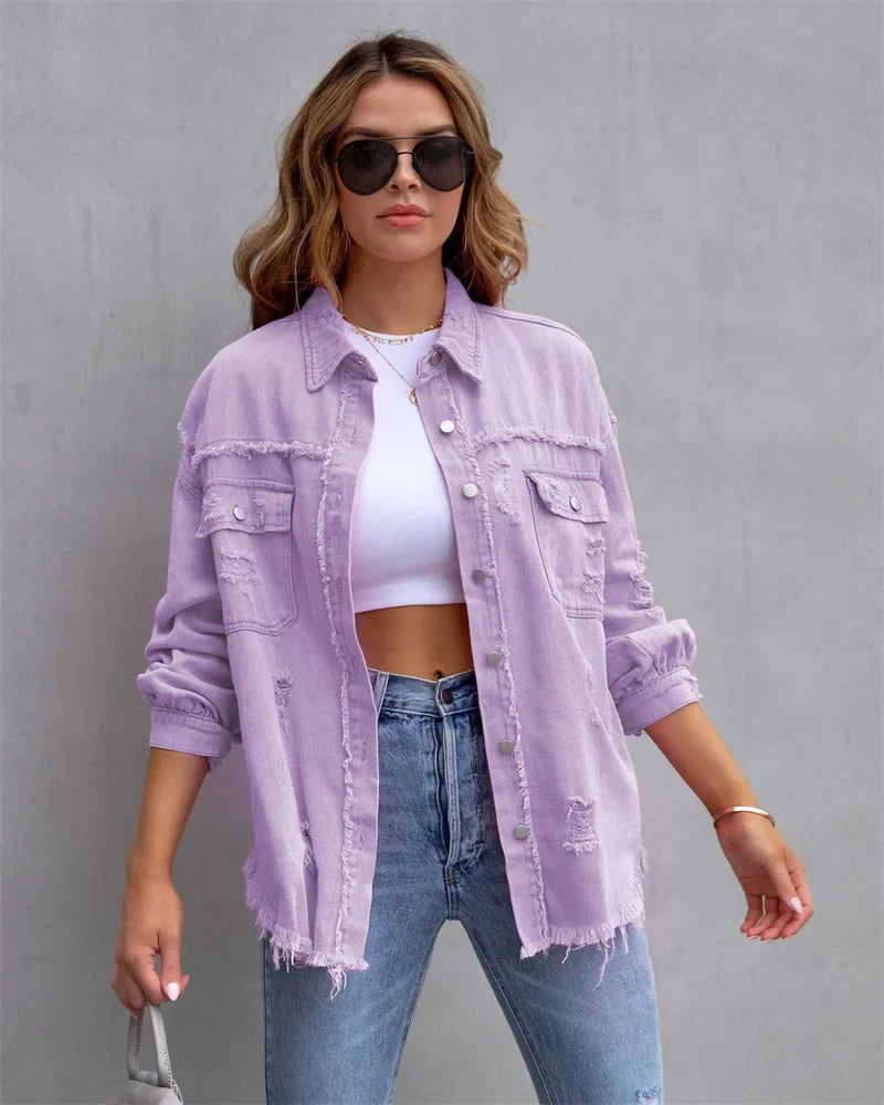 Yvonne® | Giacca in denim con orlo sfilacciato strappato