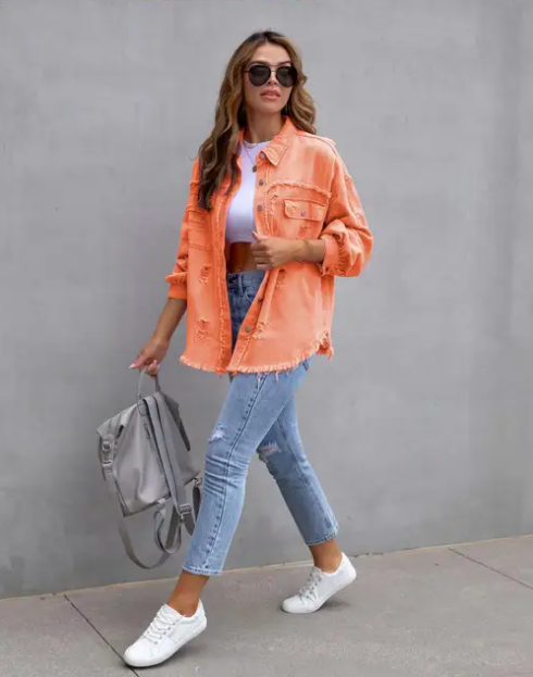 Yvonne® | Giacca in denim con orlo sfilacciato strappato