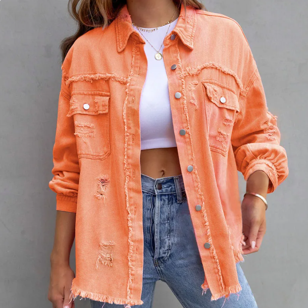 Yvonne® | Giacca in denim con orlo sfilacciato strappato