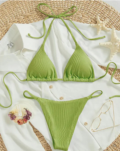 Antonella® | Bikini blu con fascia alta e scollo a V