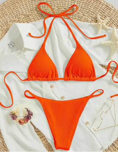 Antonella® | Bikini blu con fascia alta e scollo a V