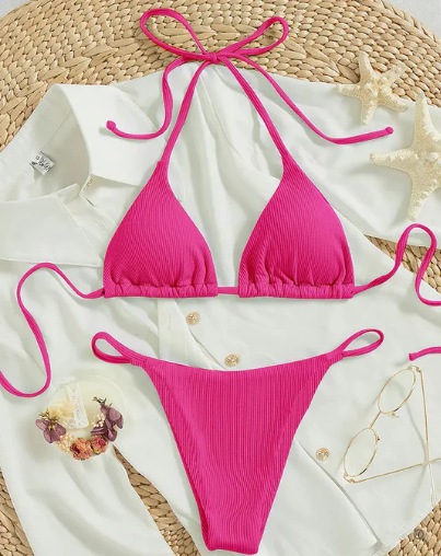 Antonella® | Bikini blu con fascia alta e scollo a V