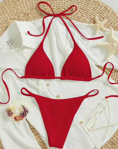 Antonella® | Bikini blu con fascia alta e scollo a V