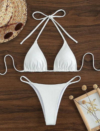 Antonella® | Bikini blu con fascia alta e scollo a V