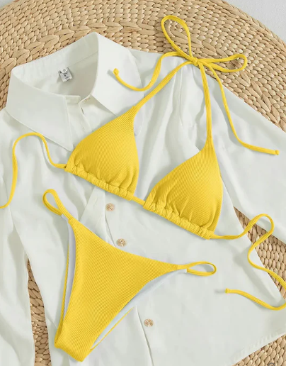 Antonella® | Bikini blu con fascia alta e scollo a V