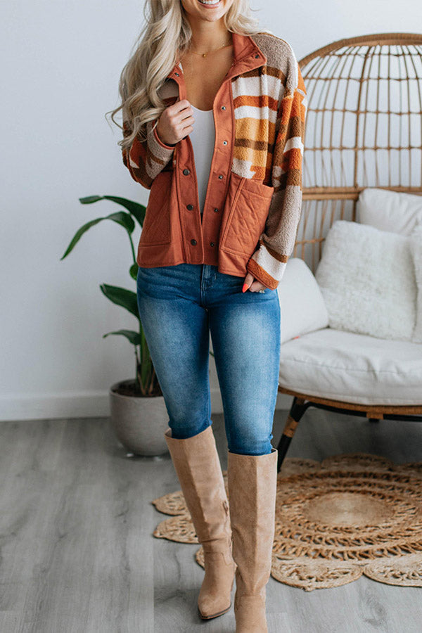 Yolanda® | Pelliccia ampia a maniche lunghe casual a contrasto a righe