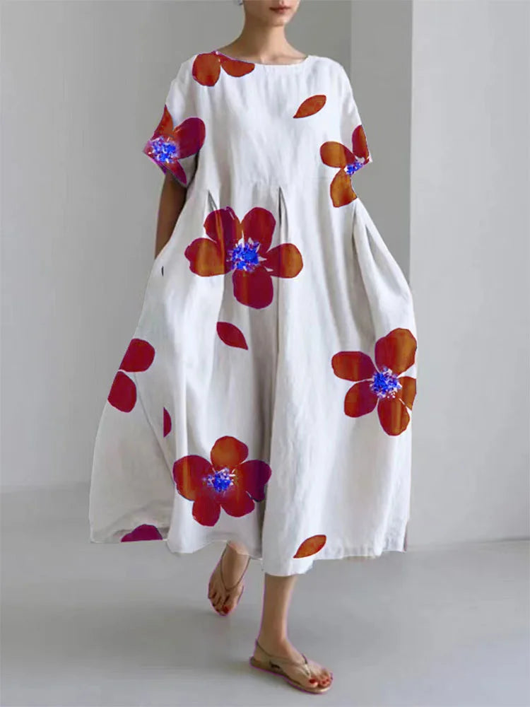 Zenaida® | Abito floreale ampio e casual da donna con scollo rotondo in primavera ed estate