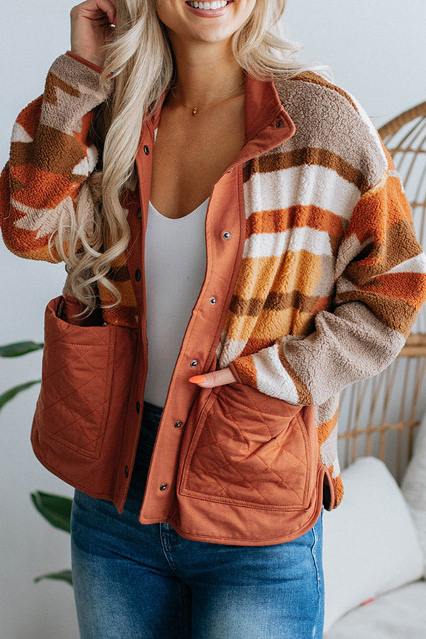 Yolanda® | Pelliccia ampia a maniche lunghe casual a contrasto a righe