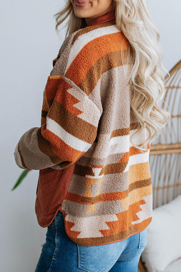 Yolanda® | Pelliccia ampia a maniche lunghe casual a contrasto a righe