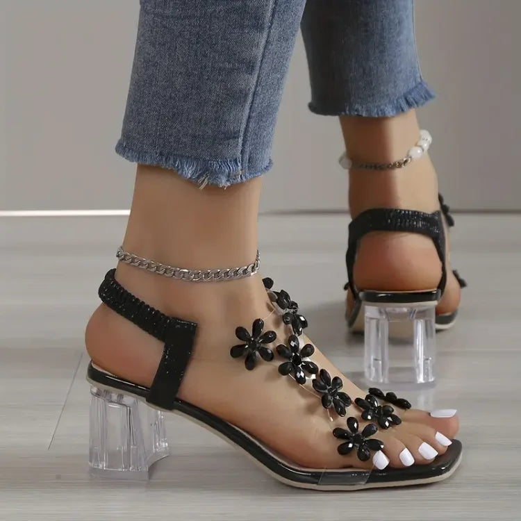 Camila® | Sandali da donna con tacco e strass a fiore