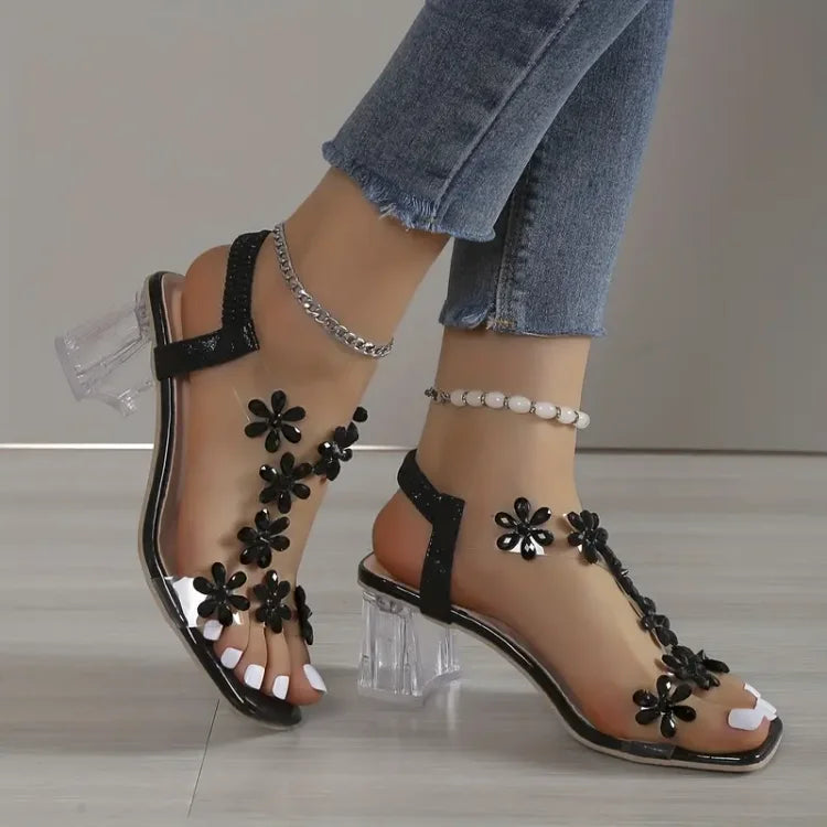 Camila® | Sandali da donna con tacco e strass a fiore
