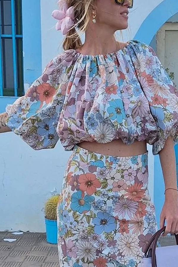 Zahira® | Completo top floreale in due pezzi e gonna per le vacanze