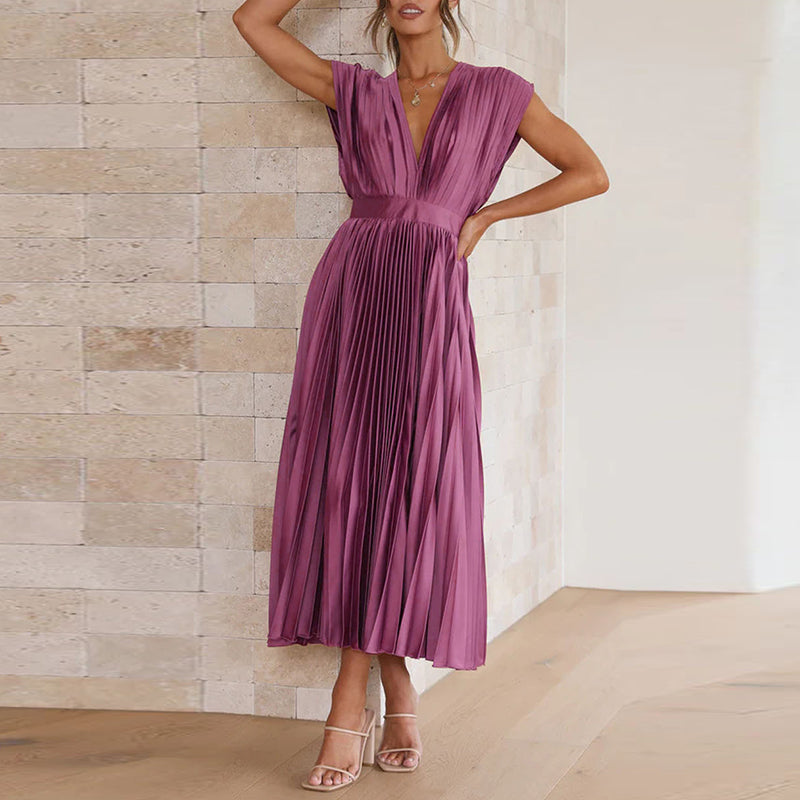 Zafferano® | Elegante abito lungo da donna con scollo a V e piega