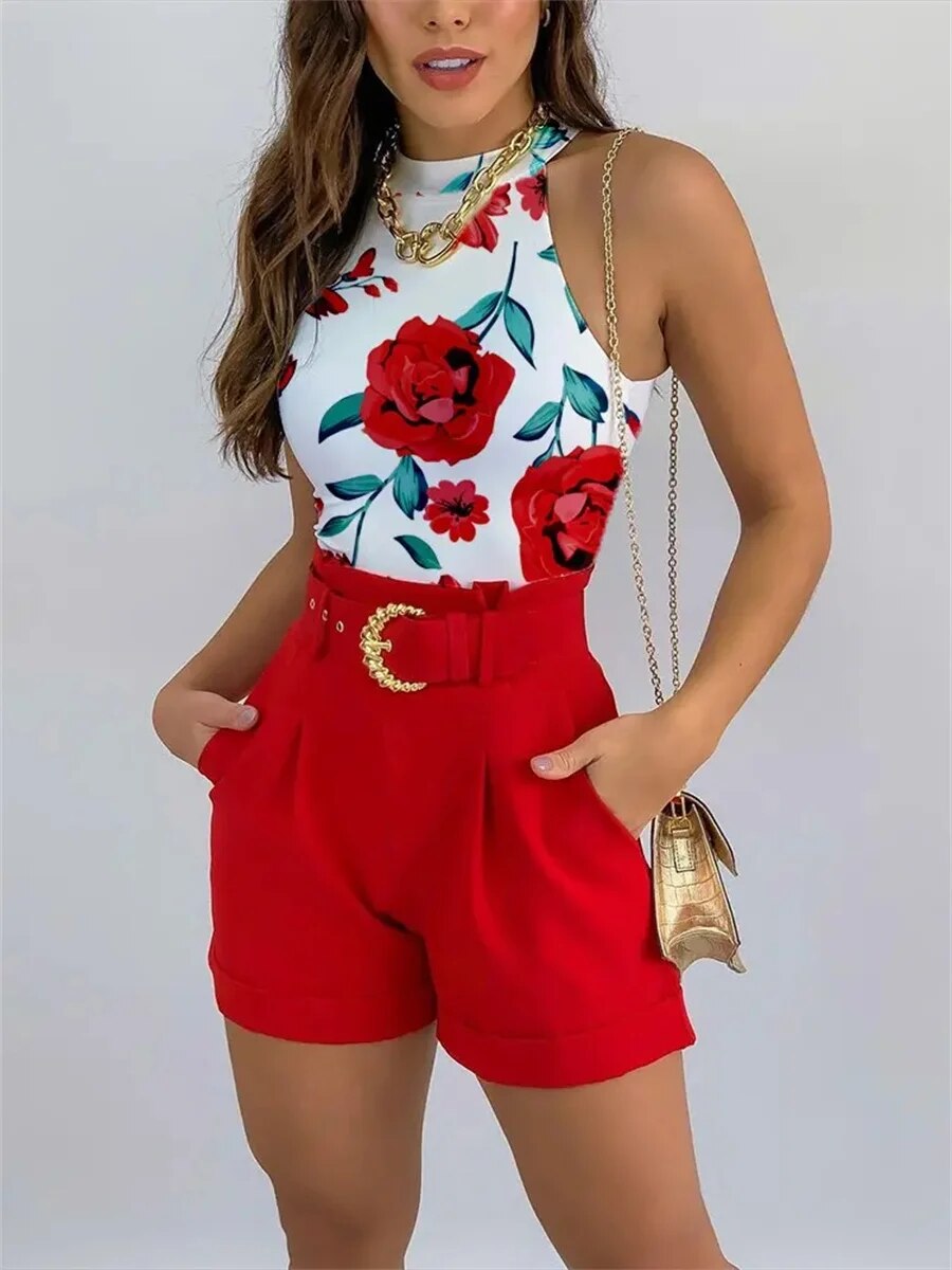 Zulema® | Completo da donna con camicetta alla caviglia e pantaloncini a vita alta