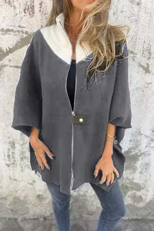Zafferano® | Giacca ampia, casual e alla moda con colletto rialzato e cerniera