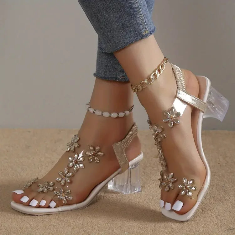 Camila® | Sandali da donna con tacco e strass a fiore