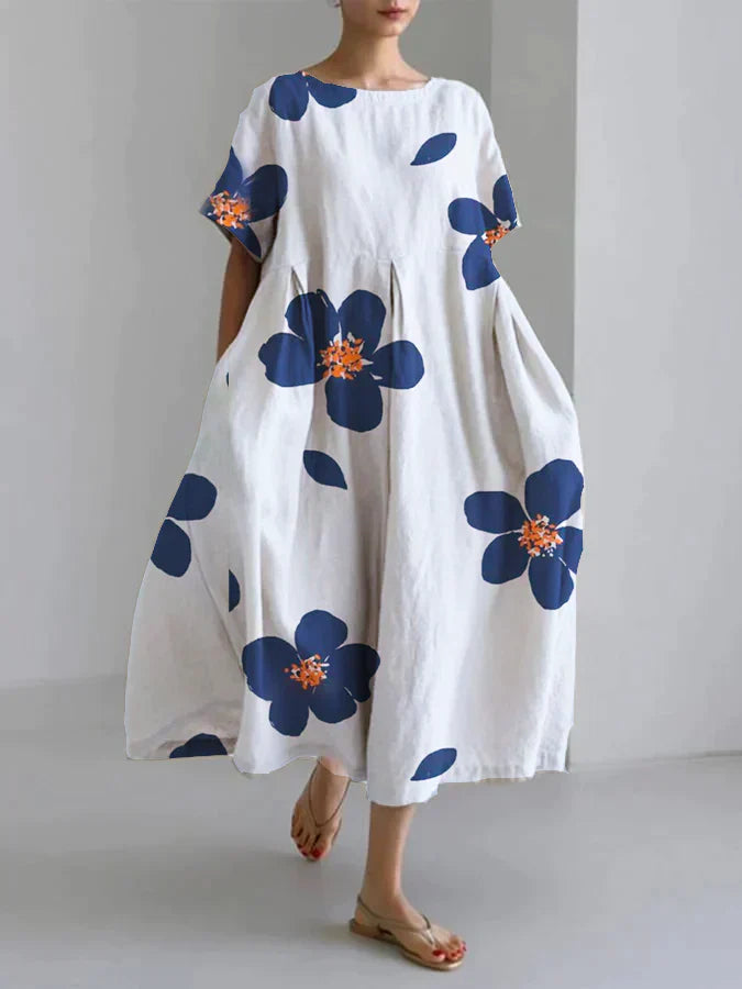 Zenaida® | Abito floreale ampio e casual da donna con scollo rotondo in primavera ed estate