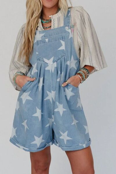 Zoraida® | Tuta in denim con scollo quadrato e stampa di stelle
