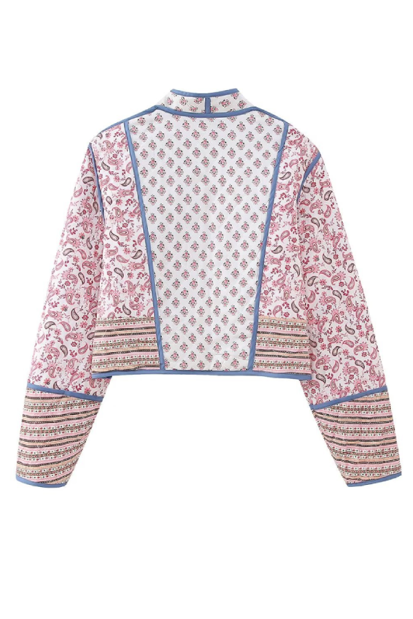 Xiomara® | Cardigan trapuntato reversibile stampato con giacchino foderato in cotone colorato abbinato