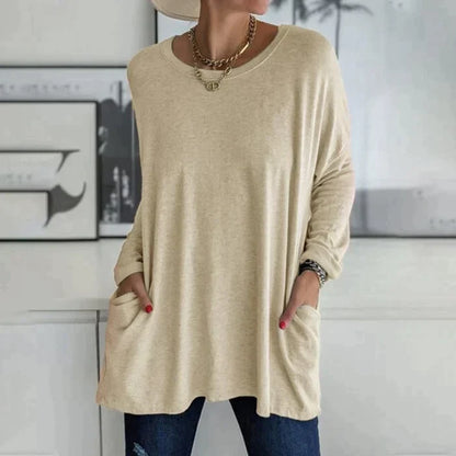 Yvonne® | Tunica alla moda con tasca superiore, girocollo ampio, manica lunga