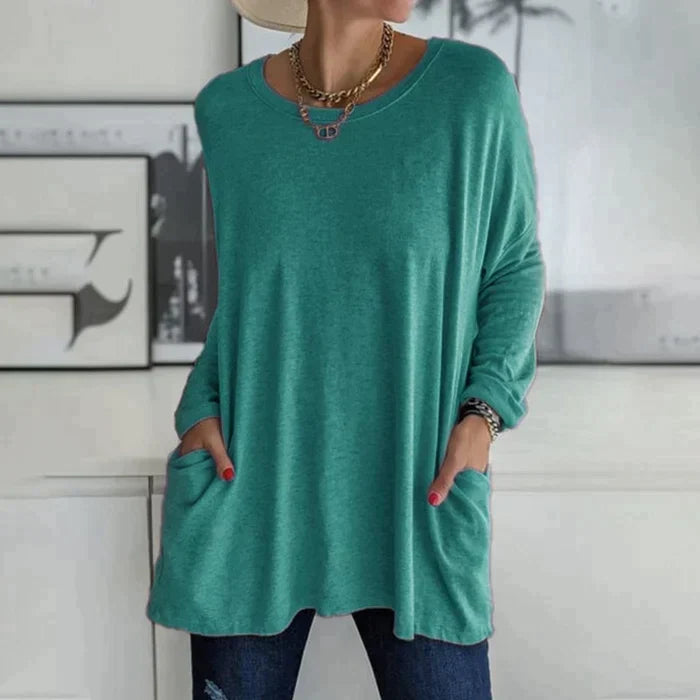 Yvonne® | Tunica alla moda con tasca superiore, girocollo ampio, manica lunga