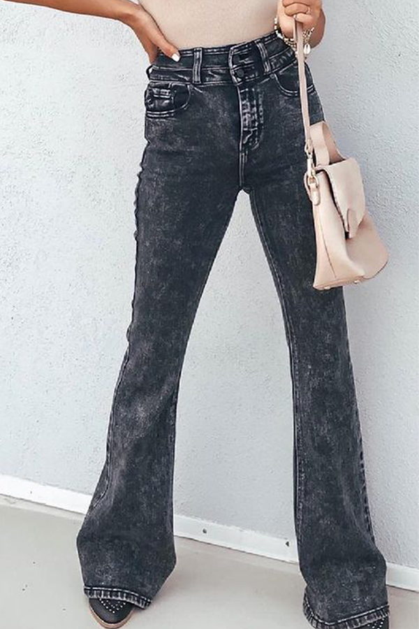 Yvonne® | Pantaloni street in tinta unita con vita alta e gamba larga