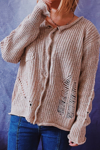 Yadira® | Cardigan casual con scollo a O strappati e solidi