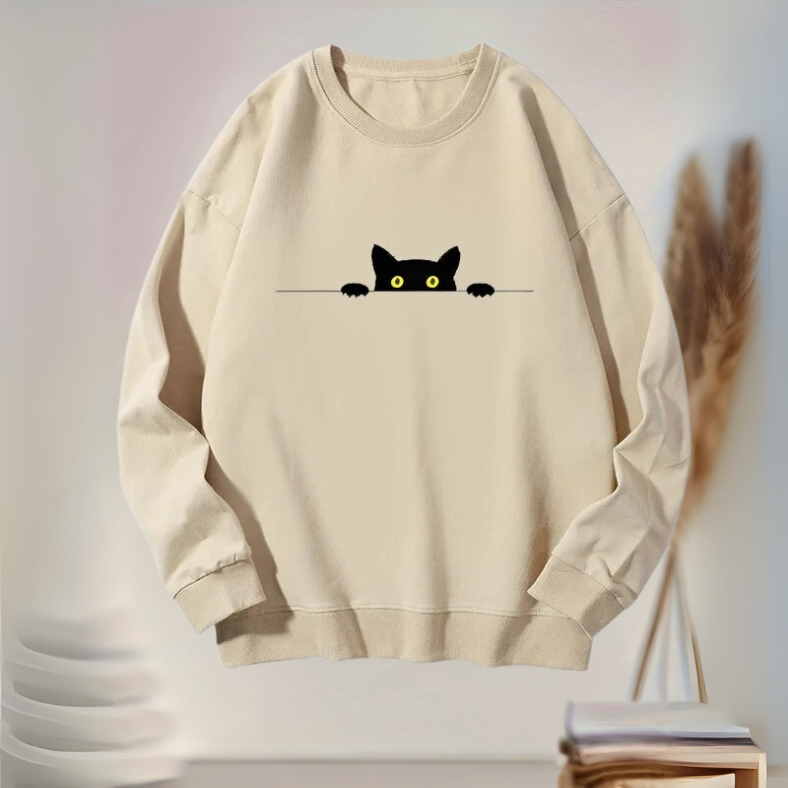 Zuleyka® | Bequemes Damen-Sweatshirt mit schwarzem Katzen-Print