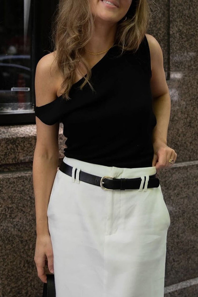 Yoselin® | Eleganti t-shirt con collo obliquo patchwork in tinta unita delle celebrità