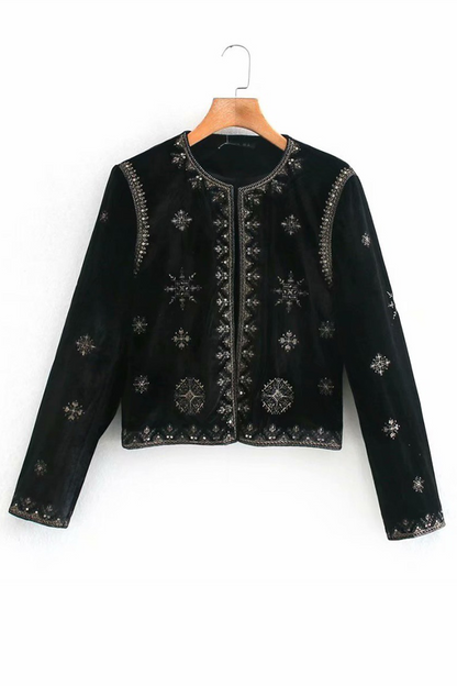 Zahara® | Capispalla casual con ricami floreali con scollo a O
