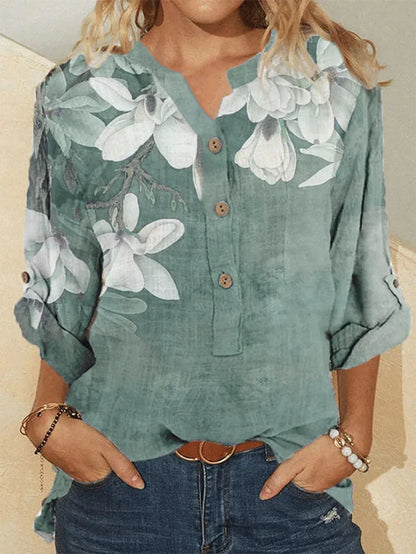 Camicia donna a collo alto con ricamo floreale