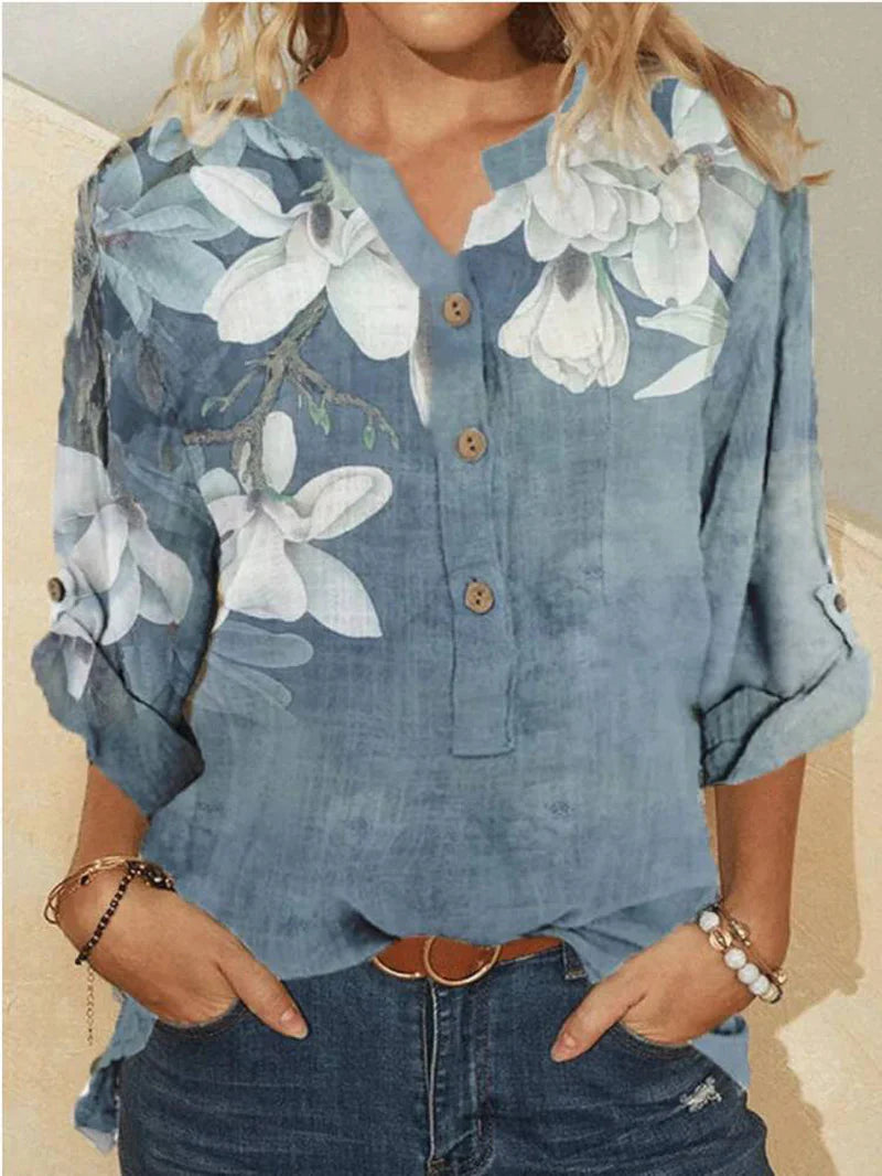 Camicia donna a collo alto con ricamo floreale